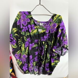 #3015-Vibrant Black and Purple Floral Women's Tunic